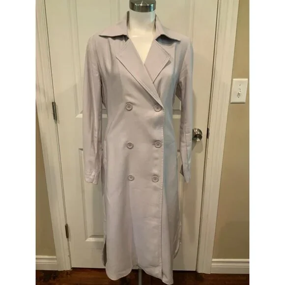 Gentle Fawn Gray Double Breasted Belted Long Trench Coat, Size S - Picture 4 of 10